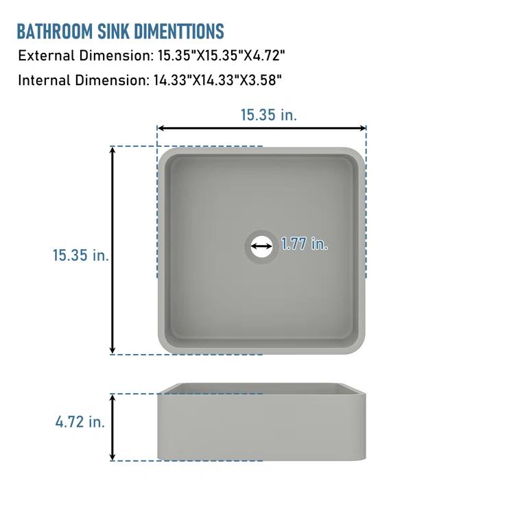 CASAINC CASAINC Maple 15.35'' Concrete Square Bathroom Sink CA-VS1020-CC