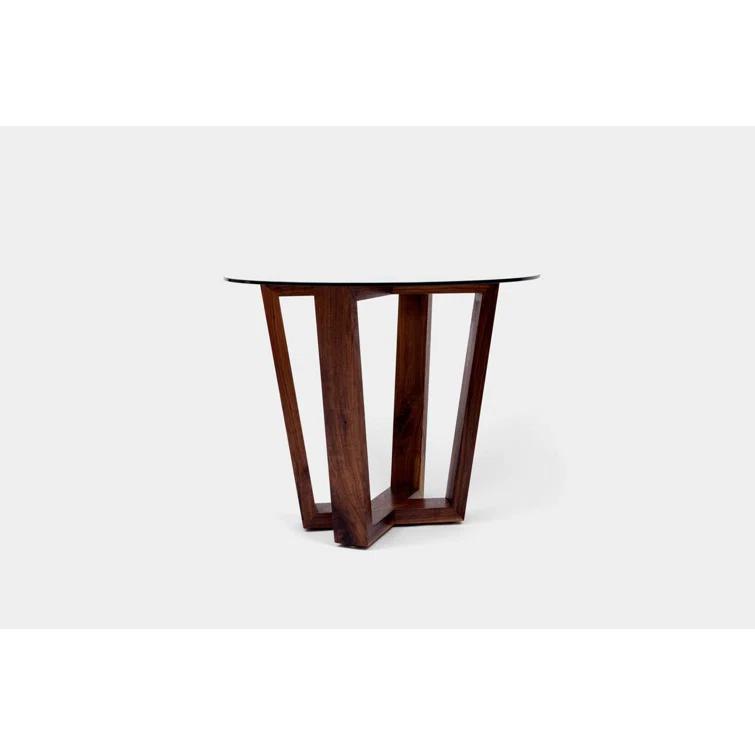 Gax Round Glass Top Solid Wood Base Dining Table