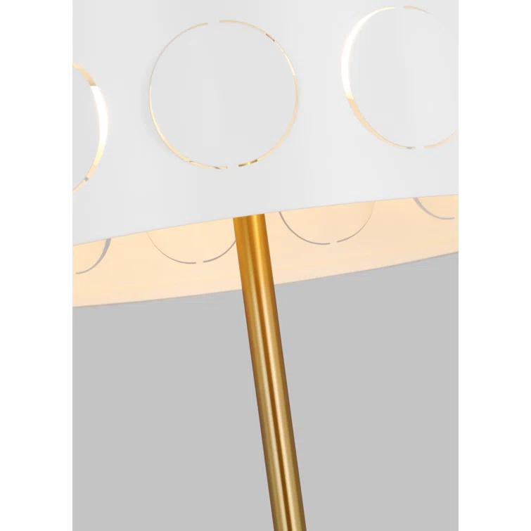 Dottie 22'' White Linen Perforated Table Lamp in Burnished Brass