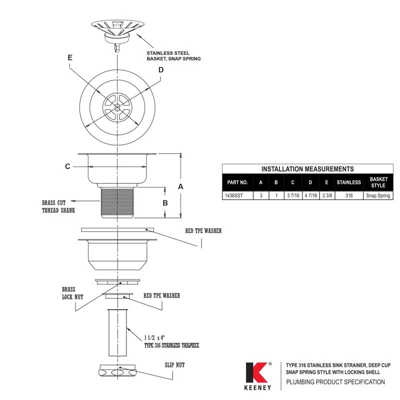Keeney 1436SST Keeney 4.38" Basket Strainer