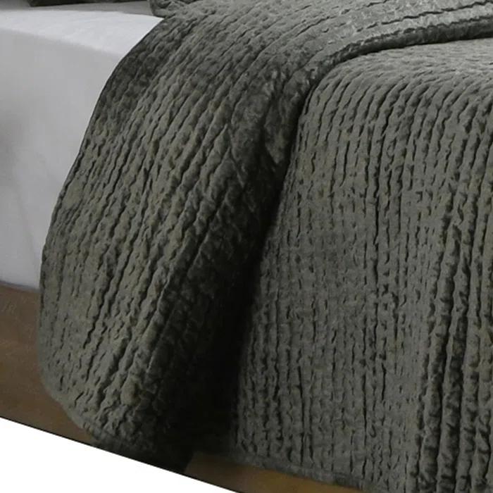 Dimitry 100% Rayon Velvet Sage Green Queen Quilt by Kosas Home
