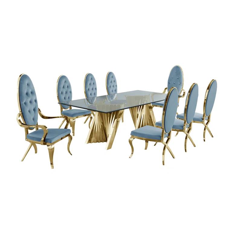 - Person Glass Top Double Pedestal Dining Set