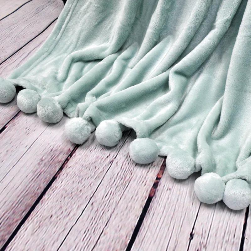 Flannel Fleece Pom Pom Blanket