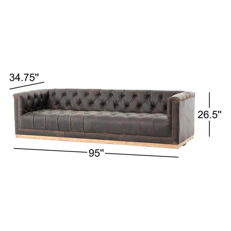 Afia Leather Sofa, Distressed Black