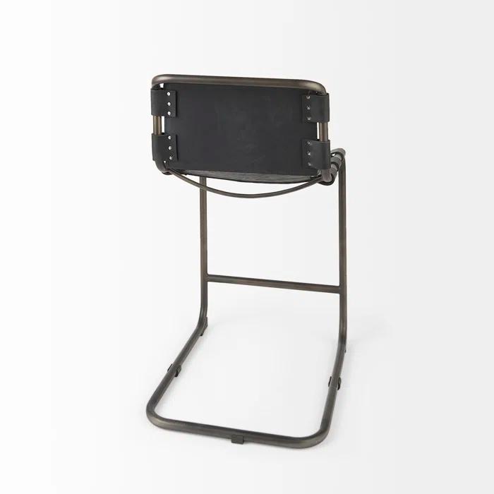 Berbick Black Leather and Iron Counter Stool, 26" Seat Height
