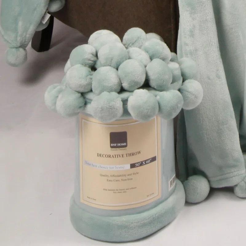 Flannel Fleece Pom Pom Blanket