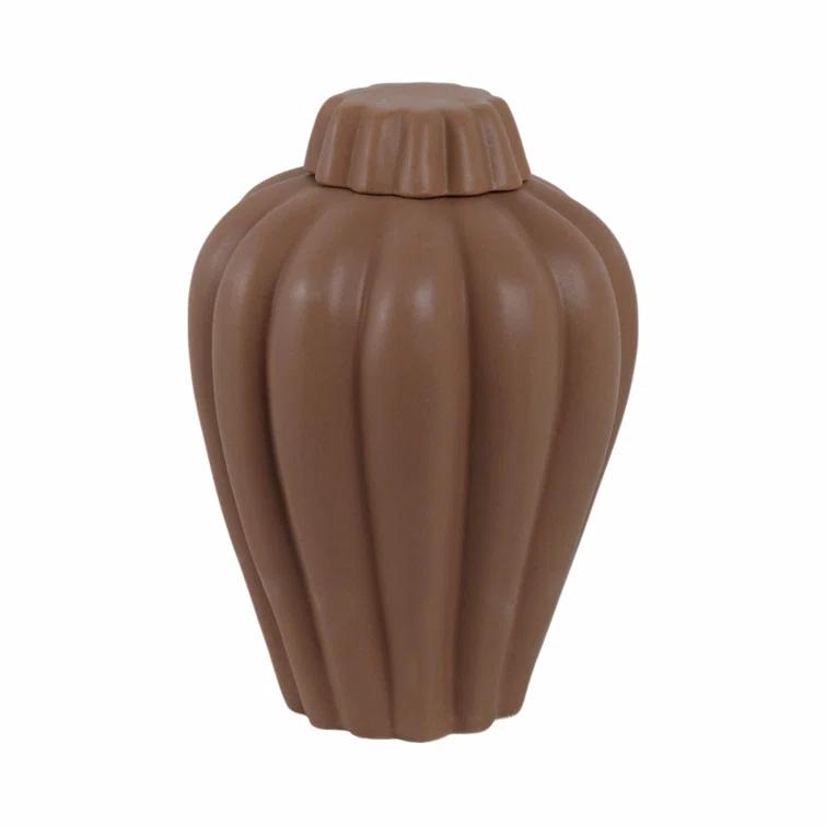 Handmade Brown Stoneware Jar with Lid, 12"