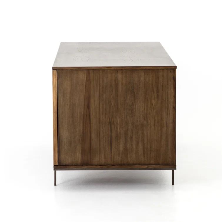 Natural Wood and Iron Home Office Desk with Drawer