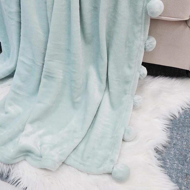 Flannel Fleece Pom Pom Blanket