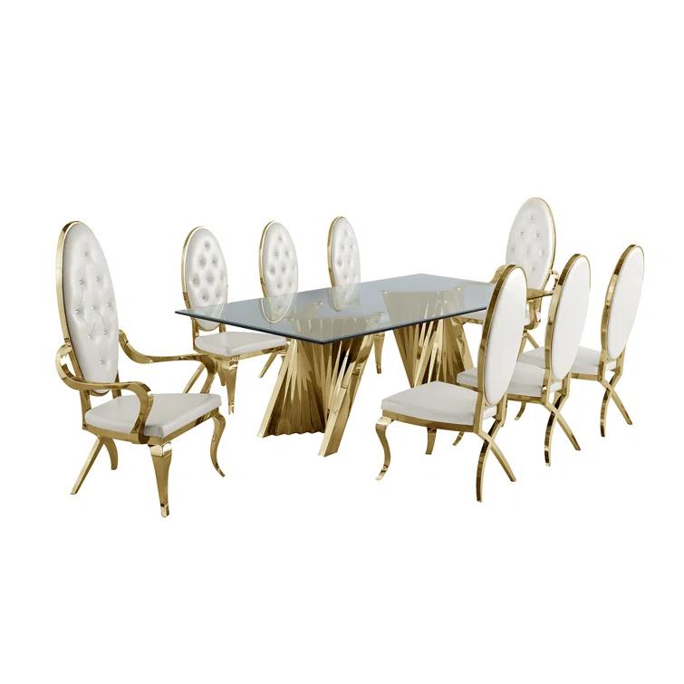 - Person Glass Top Double Pedestal Dining Set