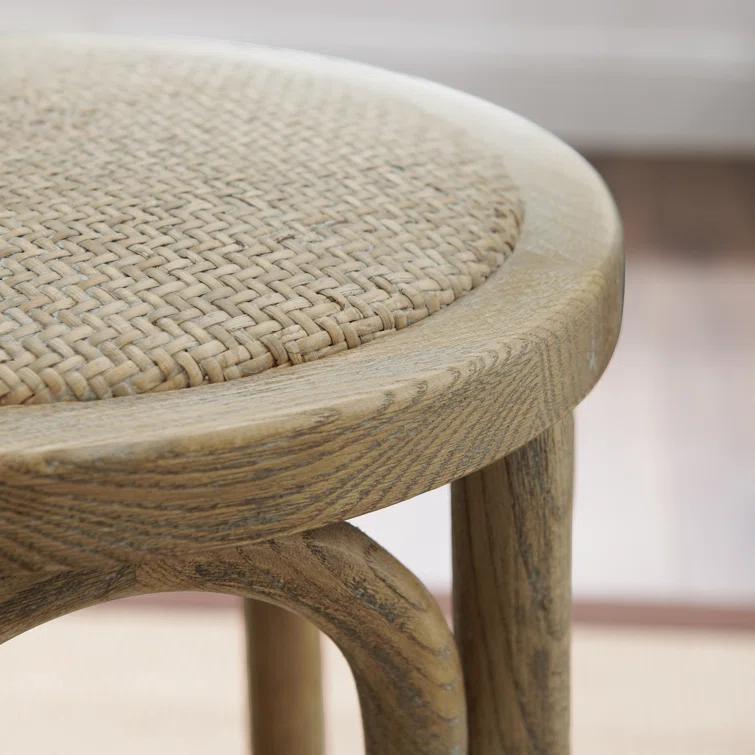 Dovecove Rae 24" Round Rattan Seat Counter Stool with Solid Wood Frame