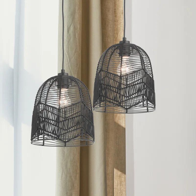 10"W Amher 1-Light Black Rattan Pendant Light
