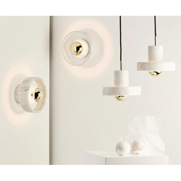Geometric White Marble & Brass LED Pendant Light