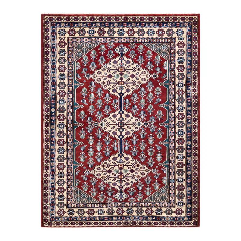 Tribal One-of-a-Kind 5' 1" X 6' 10" 2010s Area Rug in Red/Ivory/Blue
