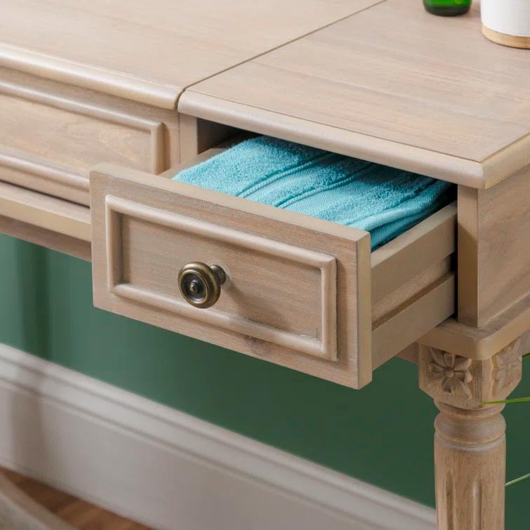 Kelly Clarkson Home June Natural Two Drawer Flip Top Vanity Set with Stool