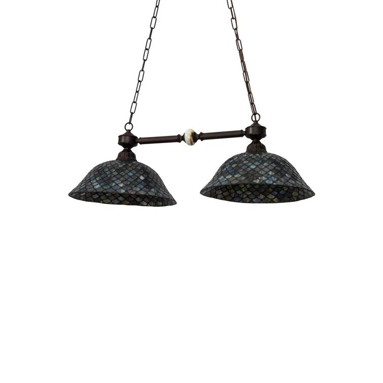 Mahogany Bronze & Onyx Accent 2-Light Victorian Tiffany Island Pendant