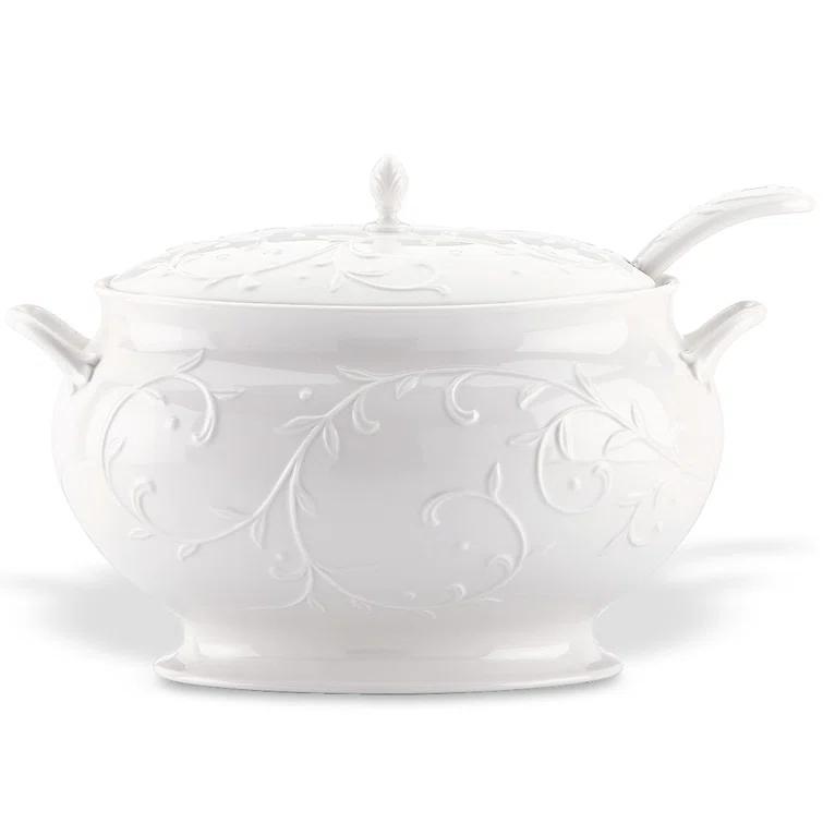Lenox Opal Innocence Carved 3Pc Soup Tureen Set