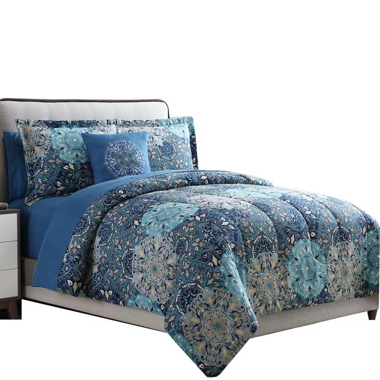 Modern Threads - Granada Collection Comforter Set - Reversible Microfiber - Elegant Printed 8-Piece Bed Set - Includes Comforter, Sheets, Shams, & Pillow - Luxurious Bedding