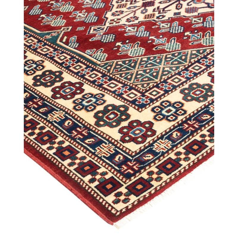 Tribal One-of-a-Kind 5' 1" X 6' 10" 2010s Area Rug in Red/Ivory/Blue