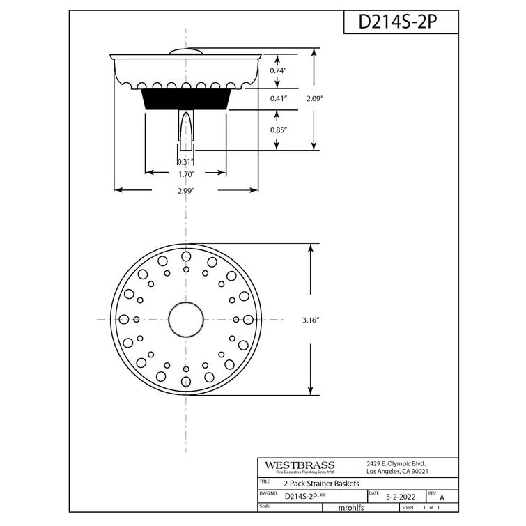 Stainless Steel Post Style Kitchen Sink Basket Drain Strainer