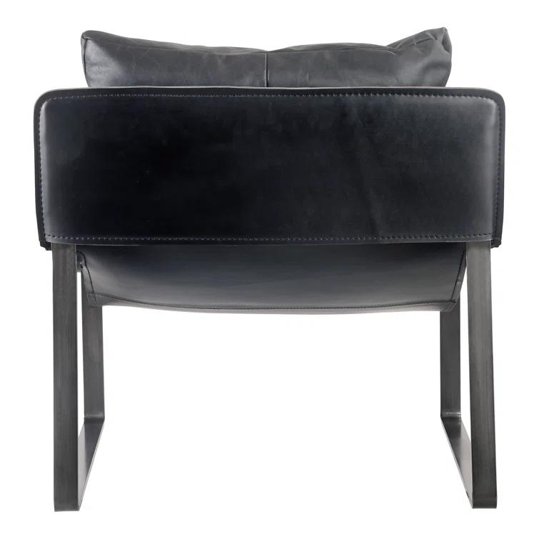 Contemporary Black Leather Metal Accent Chair