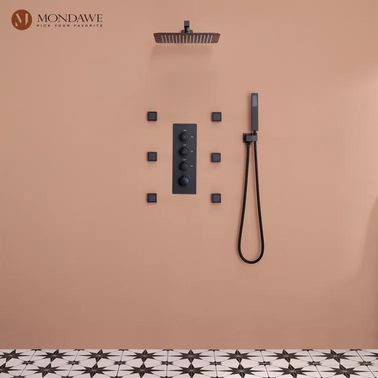 Herathena 3 Functions Wall Mounted Luxury Shower System with 6 Body Jets (Rough-in Valve Included)