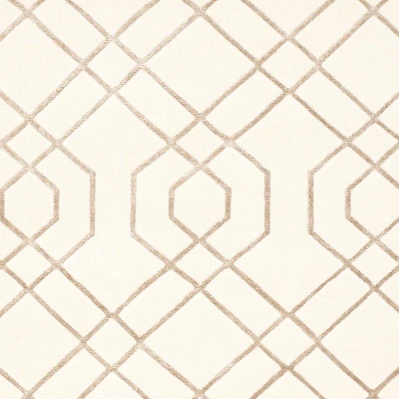 Ivory Hand-Knotted Wool Geometric 10' x 14' Area Rug