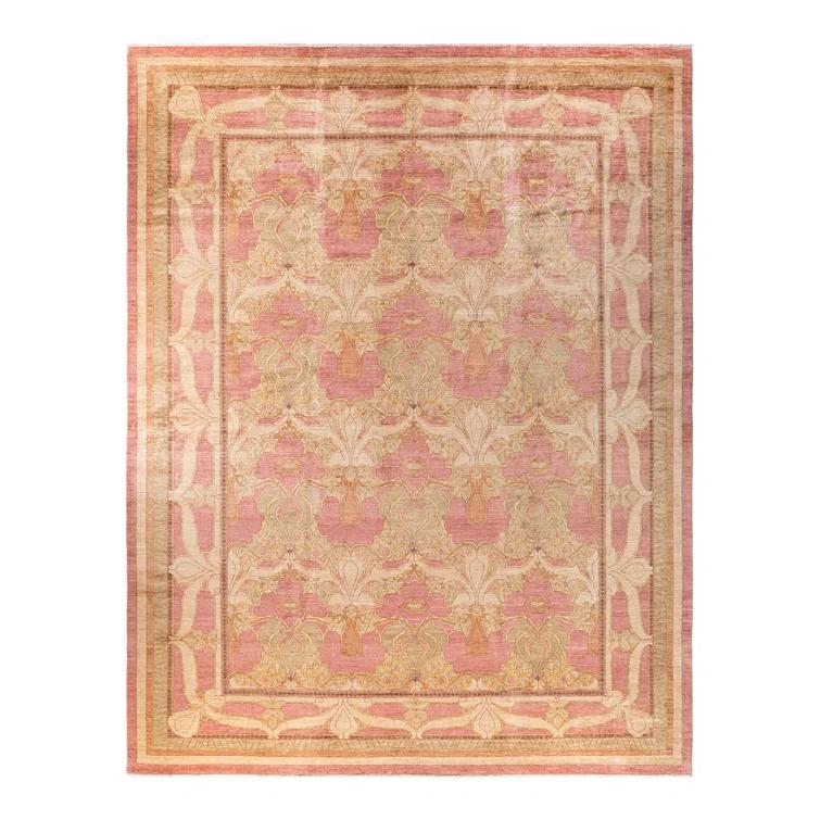 Hand-Knotted Wool Floral Contemporary Pink Area Rug 11' 10" x 15' 0"