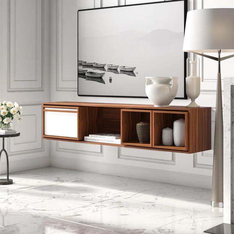 Low Units Walnut Recessed Wall Shelf with Drawer