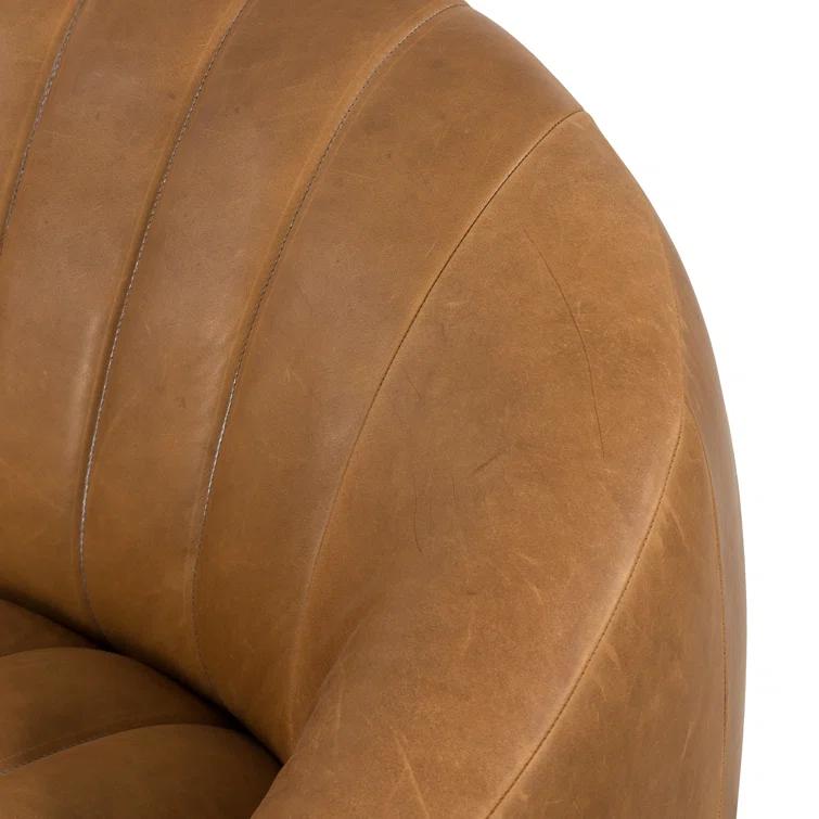 Sienna Brown Top Grain Leather Swivel Barrel Chair