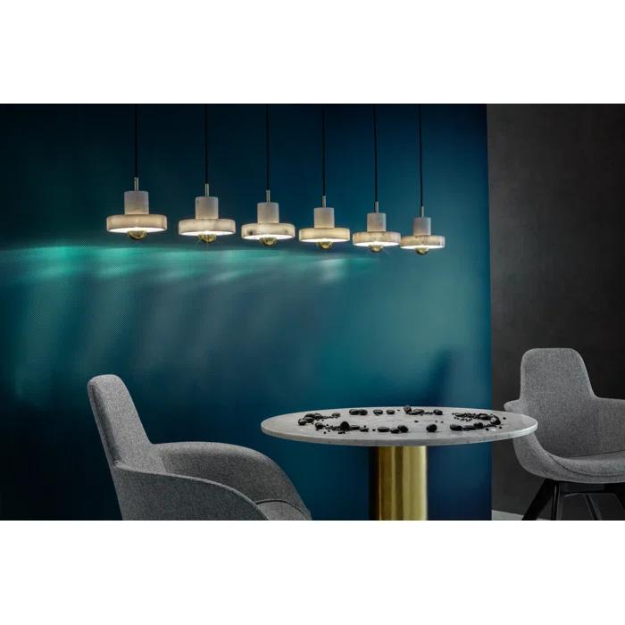 Geometric White Marble & Brass LED Pendant Light