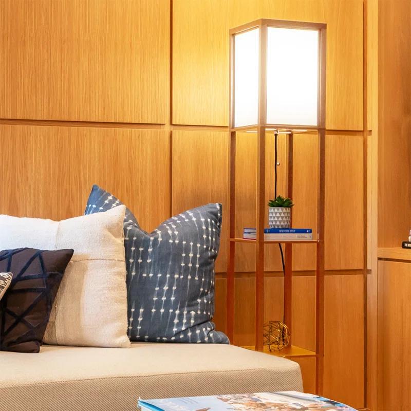 Maxwell 63 in. Traditional USB Charging LED Energy Efficient 3-Shelf Floor Lamp with Fabric Square Shade