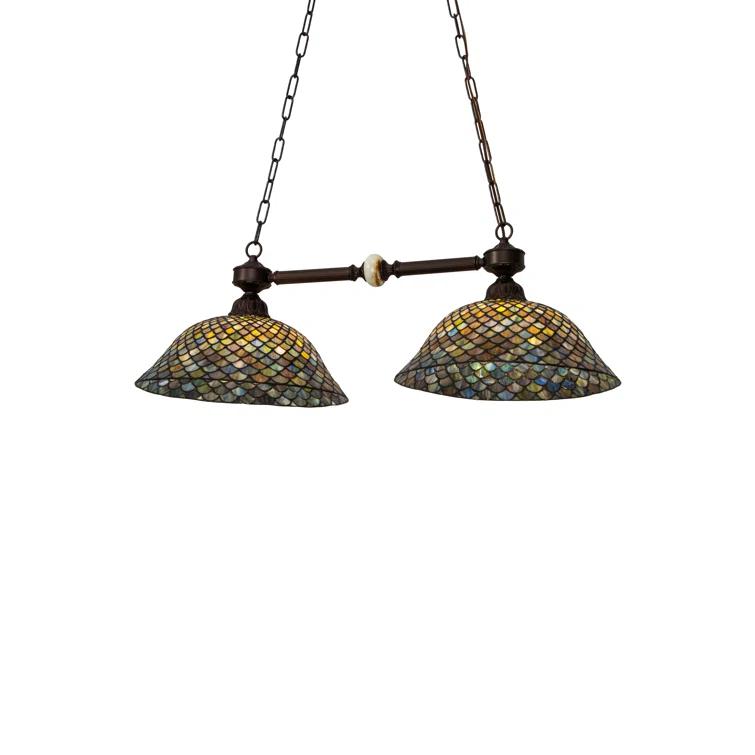 Mahogany Bronze & Onyx Accent 2-Light Victorian Tiffany Island Pendant
