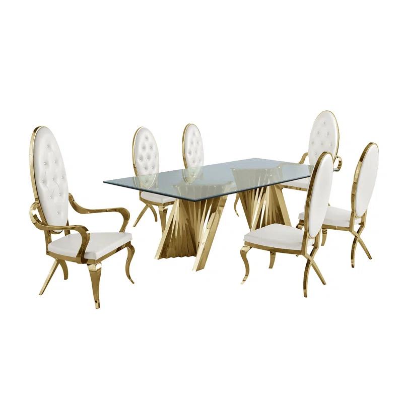 - Person Glass Top Double Pedestal Dining Set