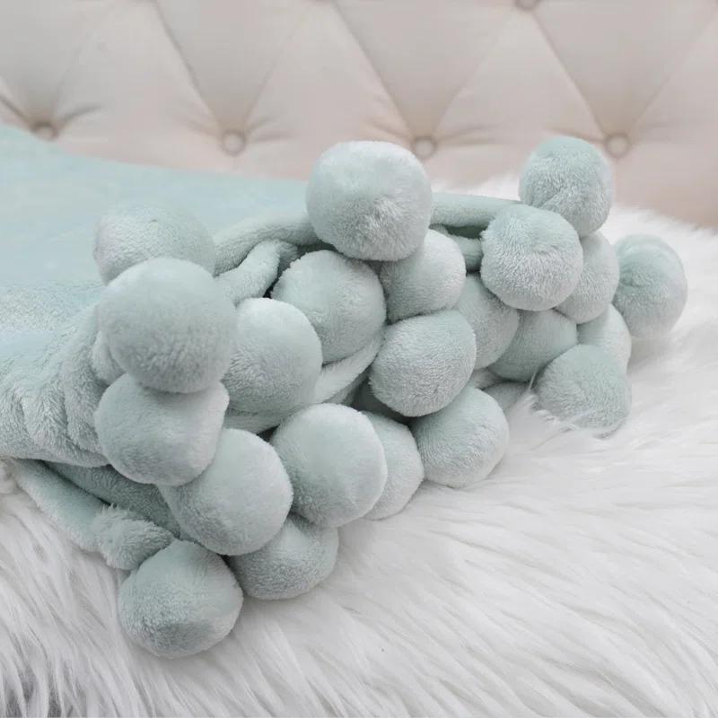 Flannel Fleece Pom Pom Blanket