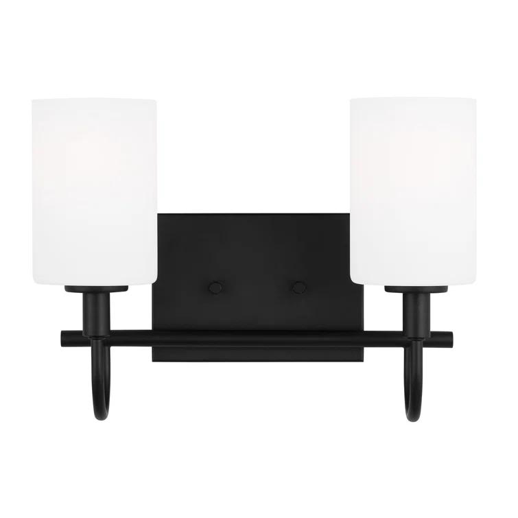 Midnight Black 2-Light Wall Sconce with Etched Glass Shades
