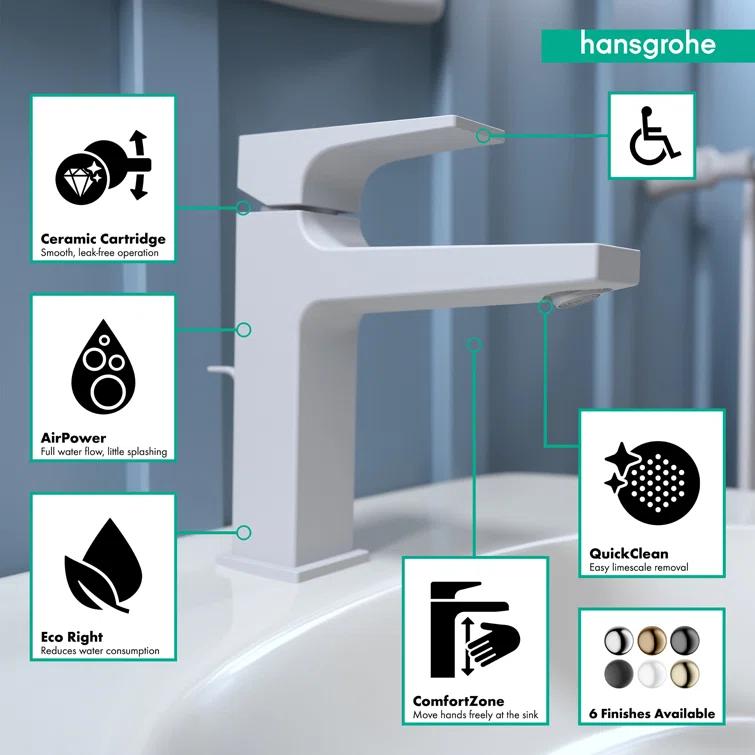Hansgrohe Metropol Single-Hole Faucet 110 with Lever Handle and Drain Assembly, 1.2 GPM