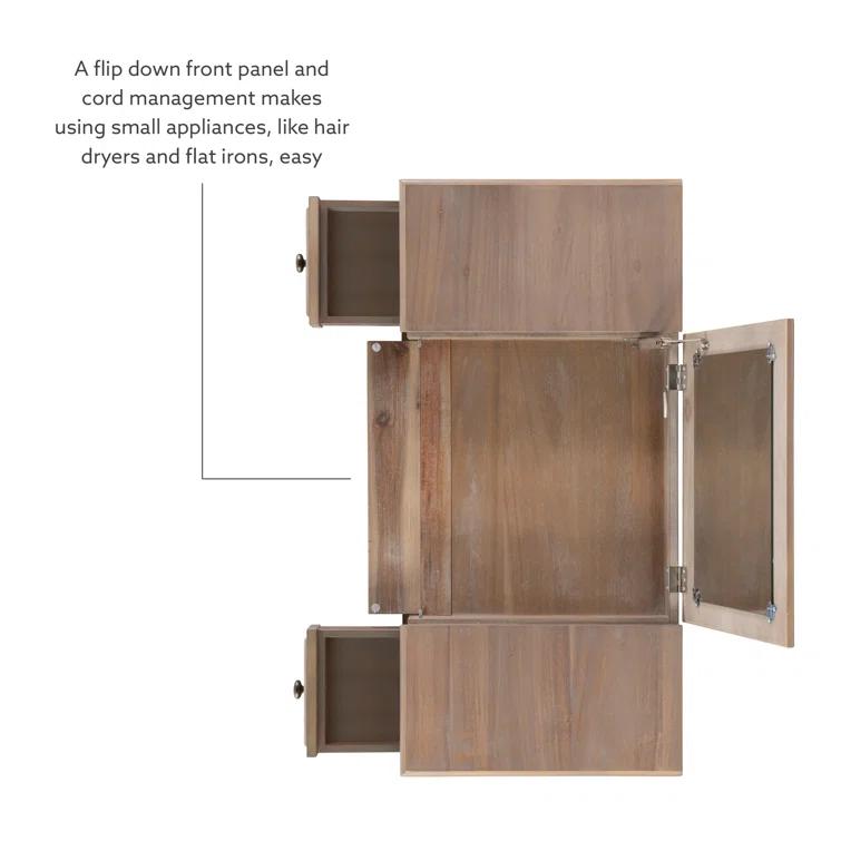 Kelly Clarkson Home June Natural Two Drawer Flip Top Vanity Set with Stool