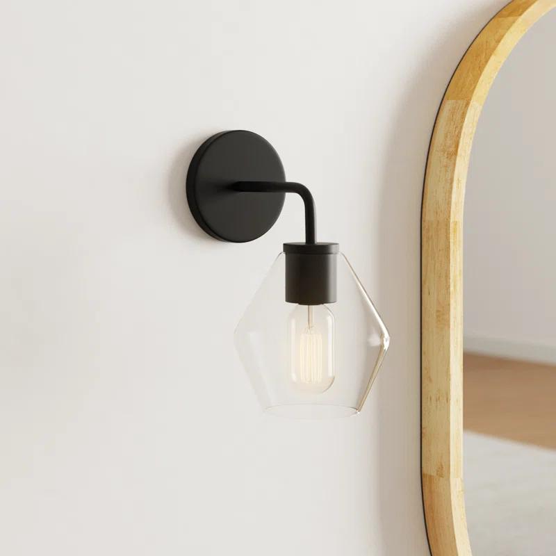 Rooks Single Light Glass Steel Dimmable Armed Sconce