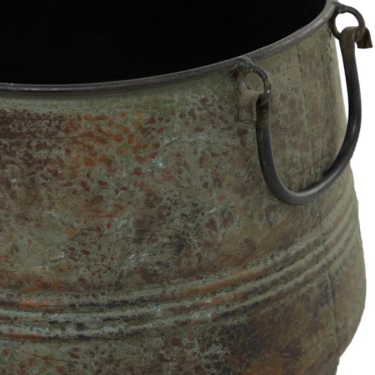 Gracie Oaks Cowden 3 Piece Metal Distressed Bucket Style Indoor Outdoor Bronze Planter with Side Ring Handles Set
