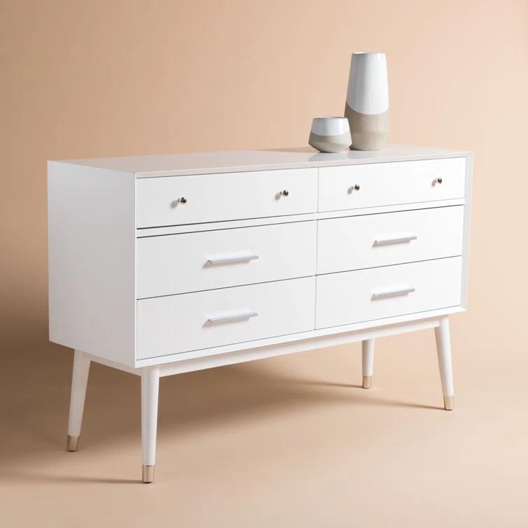 Mid-Century Double Dresser with Felt-Lined Drawer, White/Silver