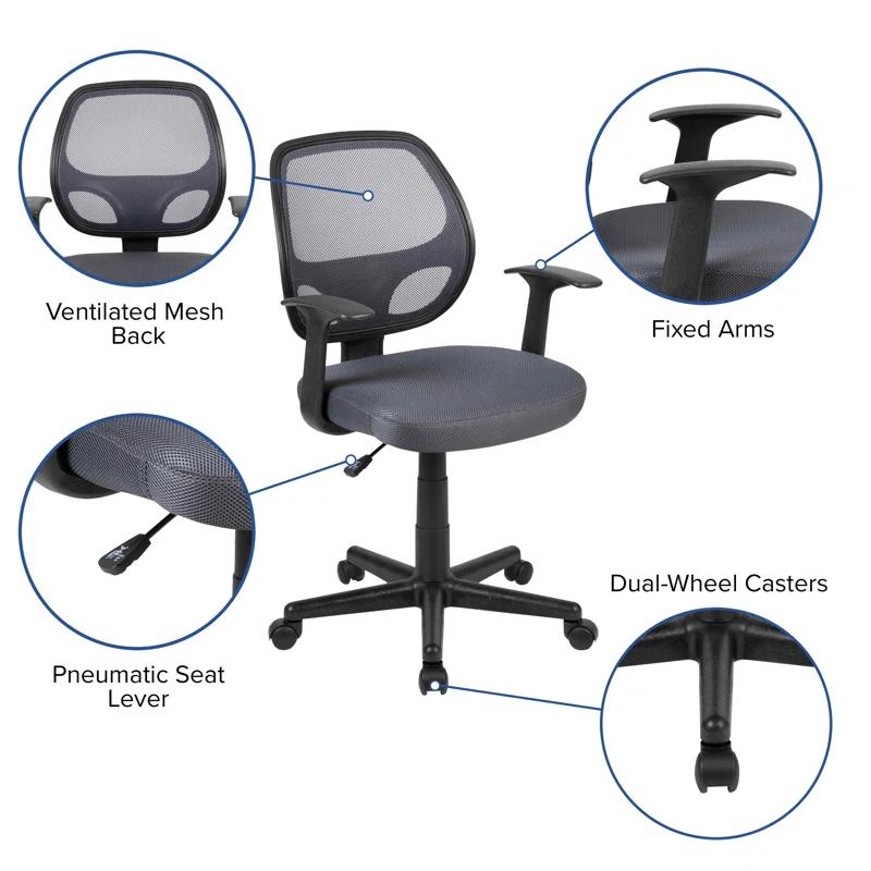 Mid-Back Mesh Swivel Ergonomic Task Office Chair - Arms