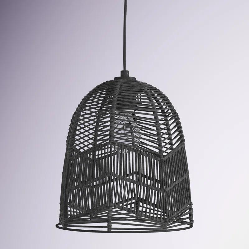 10"W Amher 1-Light Black Rattan Pendant Light