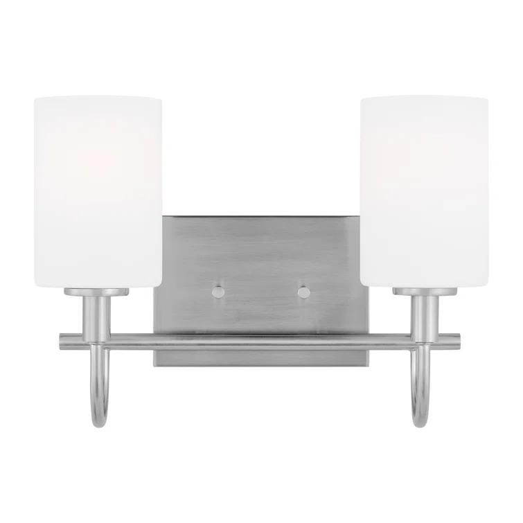 Oak Moore 13.875" Brushed Nickel 2-Light Bath Vanity with Etched Glass