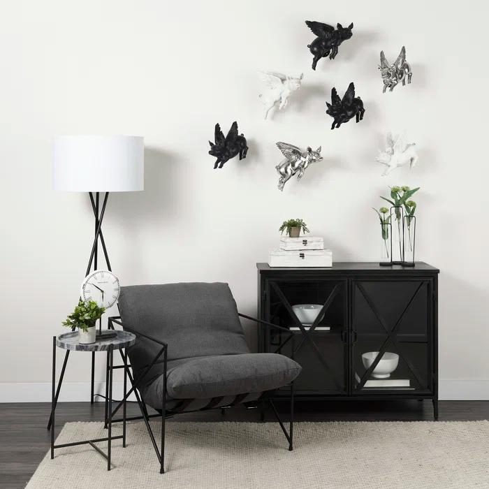Poppy Black Iron Glass Paneled Distressed Sideboard with Storage