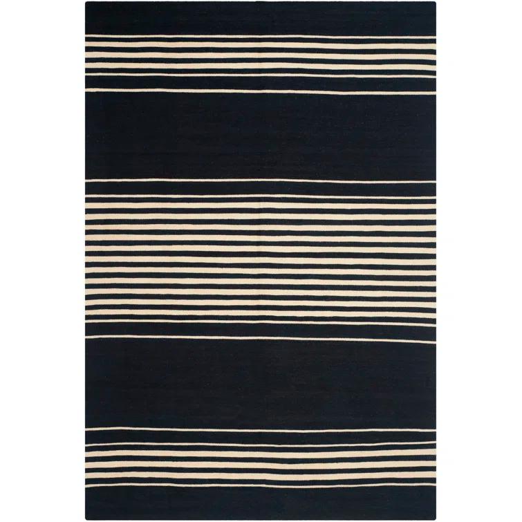 Black Stripe Handwoven Wool 6' x 9' Area Rug