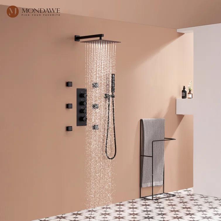 Herathena 3 Functions Wall Mounted Luxury Shower System with 6 Body Jets (Rough-in Valve Included)
