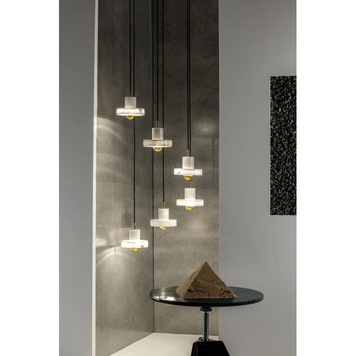 Geometric White Marble & Brass LED Pendant Light