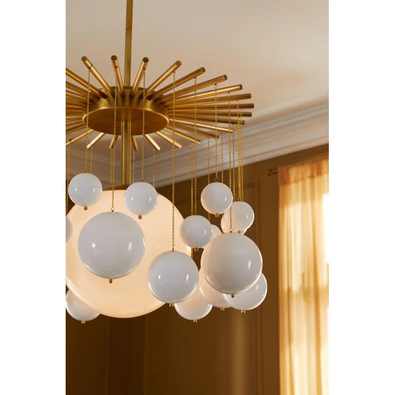 Mira Opal Glass & Antique Brass 24-Inch Outdoor Chandelier
