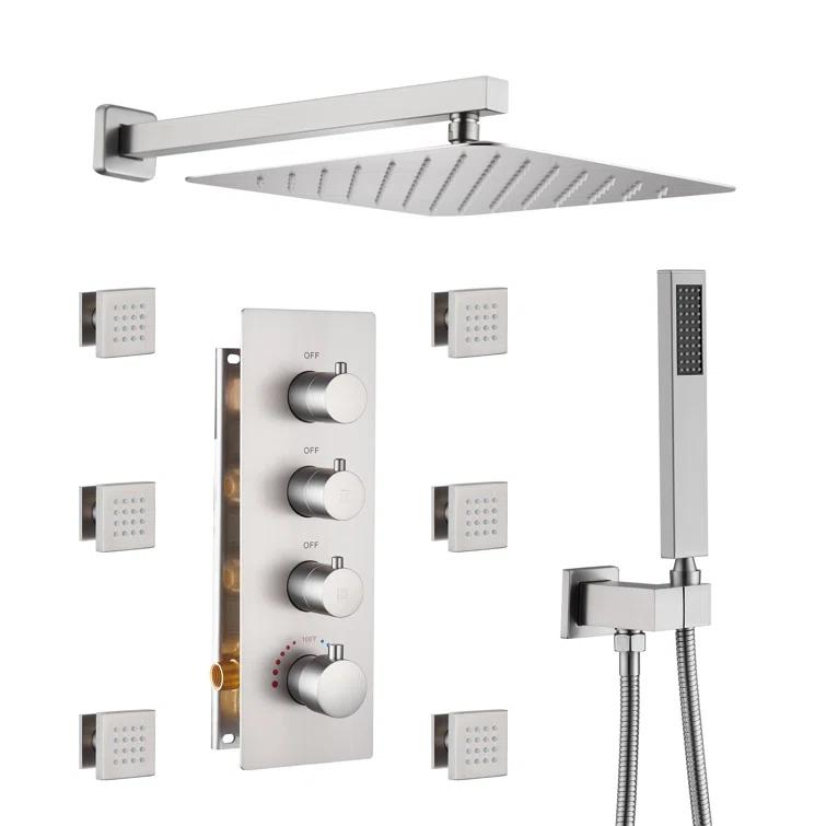 Herathena 3 Functions Wall Mounted Luxury Shower System with 6 Body Jets (Rough-in Valve Included)